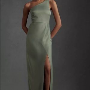 BHLDN Dylan Satin Charmeuse Maxi Dress, size 2, color moss